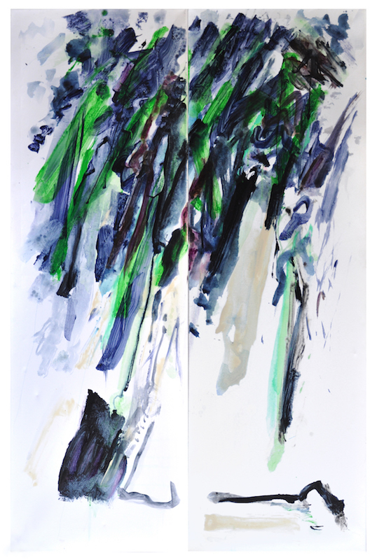 Raymonde Godin, Grandeur nature : Raymonde Godin, diptyque, huile et acrylique sur toile, 120x(40x2) cm, 2021